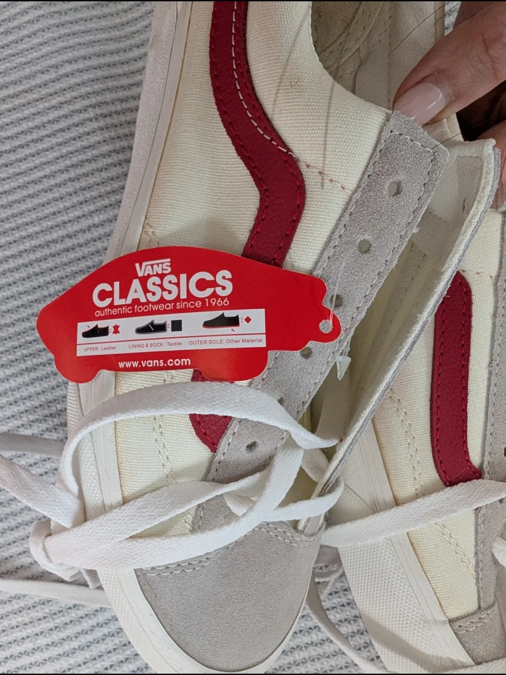Vans old skool Canvas & Suede Sneakers in Beige with Red Stripe